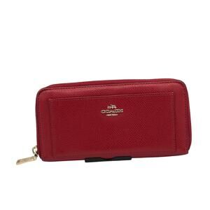 RETAIL $250 Coach ACCORDION ZIP WALLET IN CROSSGRAIN LEATHER*Red*EUC